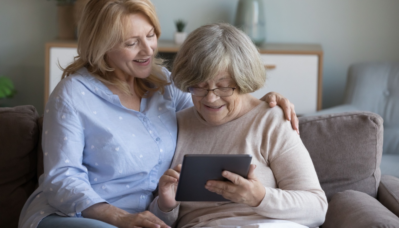 Patient using app on tablet for communication; provider engagement concept